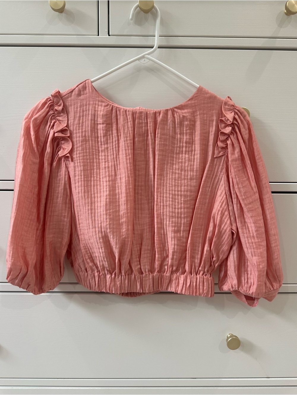 fab'rik Coral Pink Ruffled Balloon Sleeve Blouse